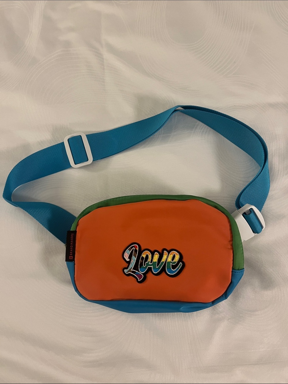 Colorblock Multi Toned “Love' Fanny Pack in Orange, Blue & Green